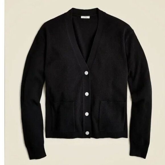 EUC J. Crew Cashmere Patch Pocket Cardigan Sweater BF016 in Black Size XXS - Picture 1 of 3